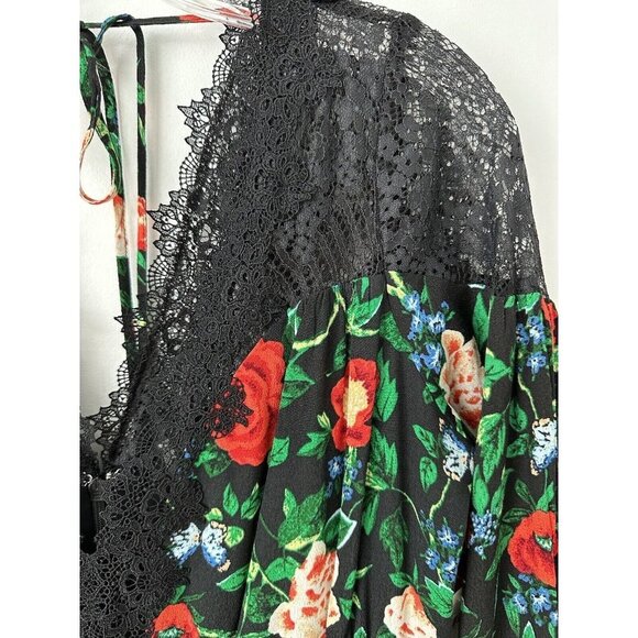 NWT Anthropologie Lacy V-Neck Mini Dress 8 Black Floral Long Sleeve Fit & Flare - Picture 8 of 12